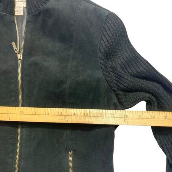 AMI Leather Moto Jacket Women Size Medium Black Suede Full Zip Up Pockets Bomber - Picture 10 of 13